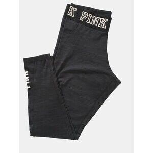 PINK‎ Victoria's Secret Women Activewear Black Leggings Size L Cropped Logo